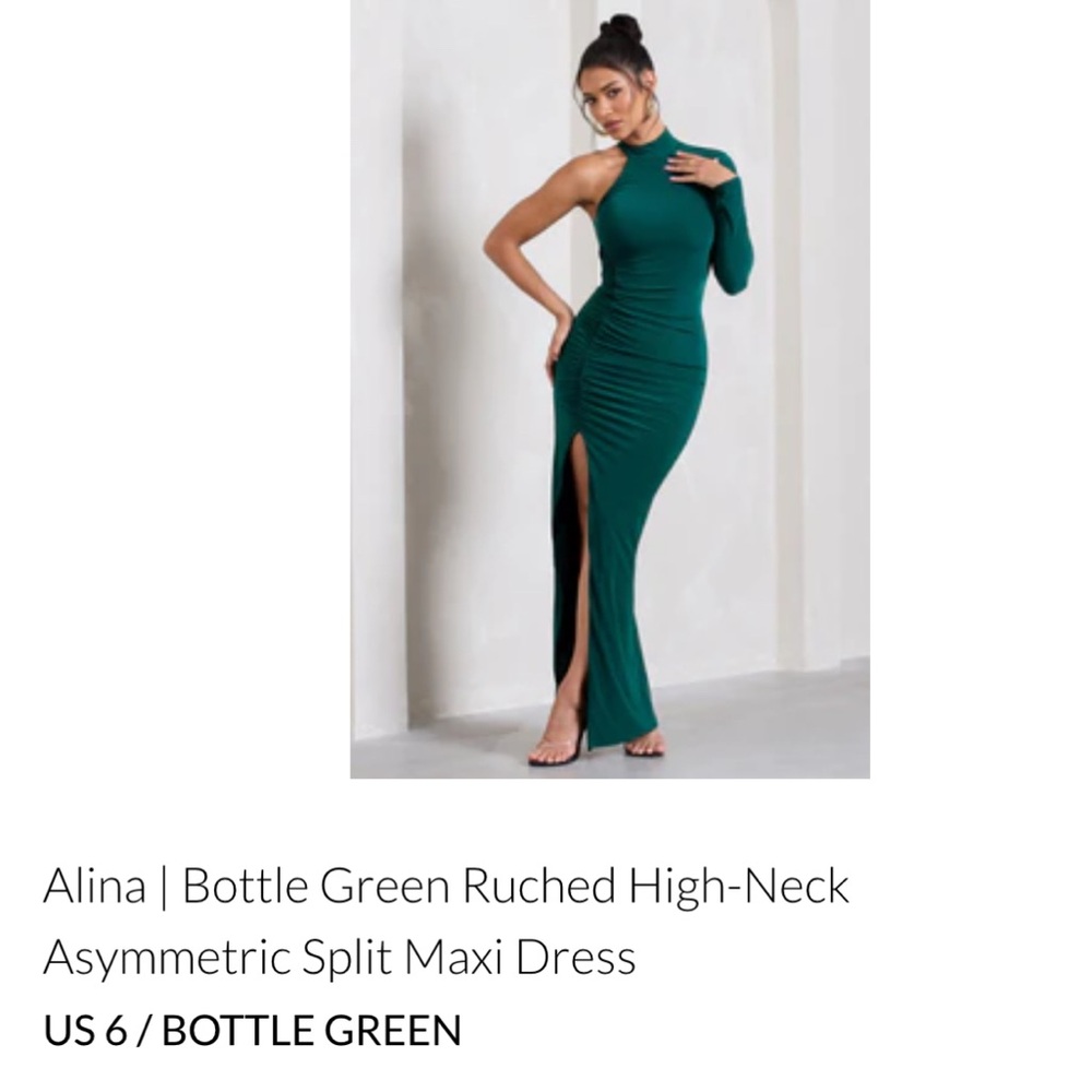 Club L London Green Asymmetrical Ruched Cocktail Dress